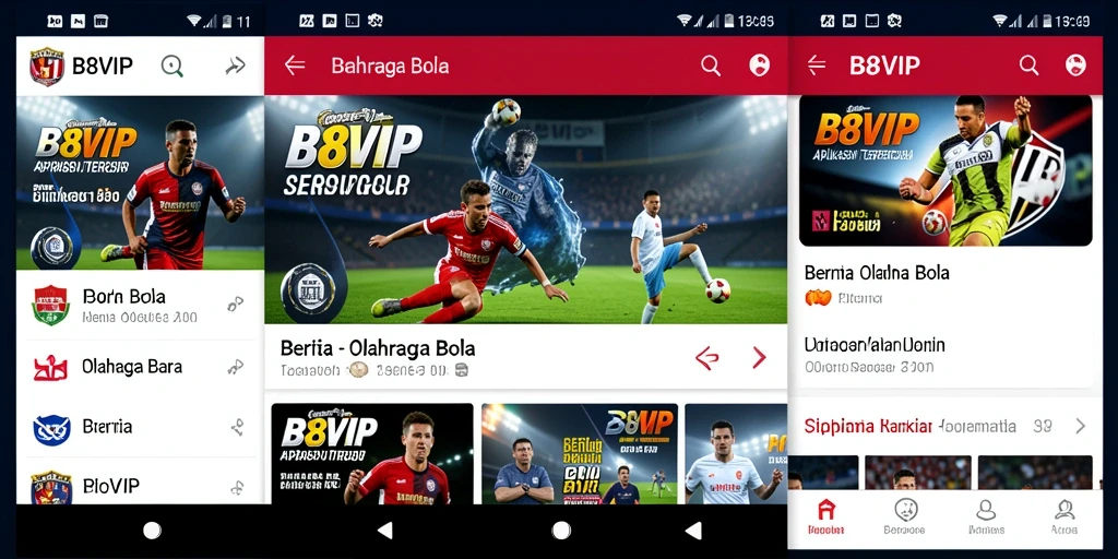Antarmuka aplikasi B8VIP menampilkan informasi olahraga bola terkini.
