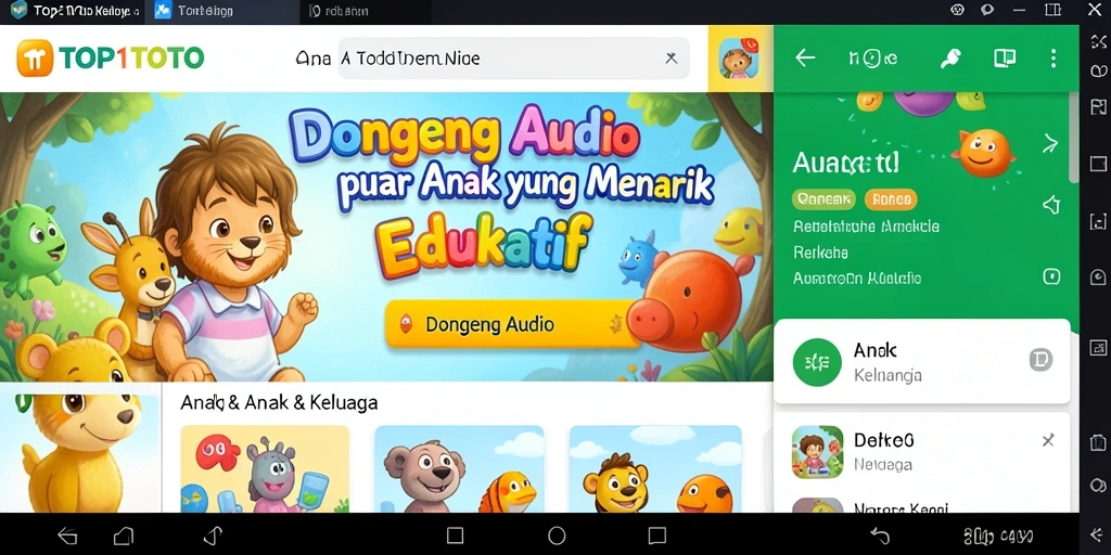 Tampilan antarmuka aplikasi TOP1TOTO dengan pilihan cerita audio yang menarik.